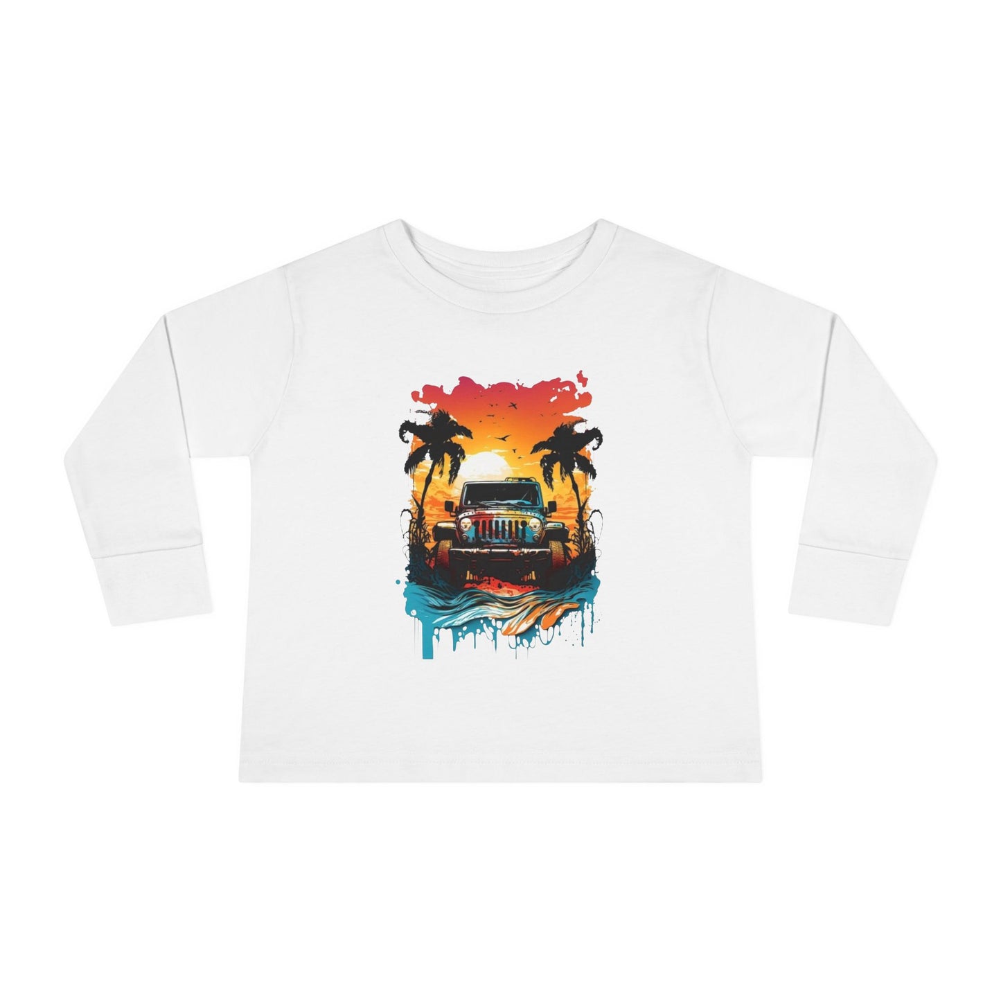 Retro Beach Vibes Toddler Long Sleeve Tee | Ocean Sunset Shirt, Kids Beachwear, Summer Fashion, Family Trip Outfit, Vacation Gift