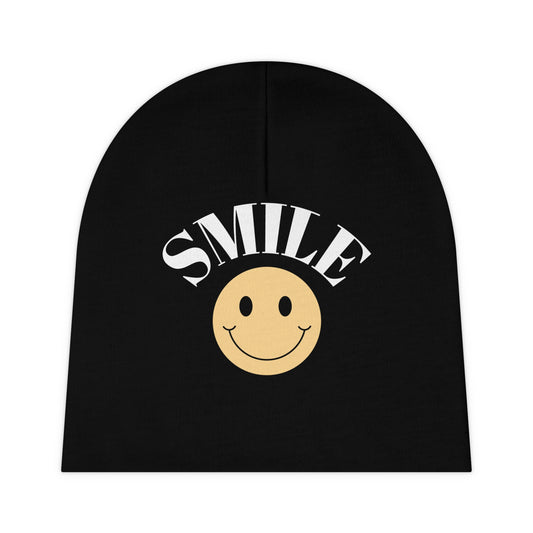 Black Color Smiley Baby Beanie - Adorable Infant Hat for Newborns