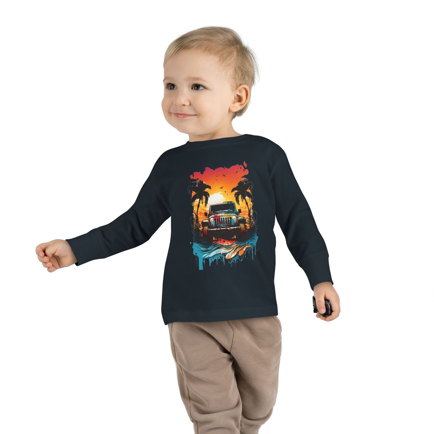Retro Beach Vibes Toddler Long Sleeve Tee | Ocean Sunset Shirt, Kids Beachwear, Summer Fashion, Family Trip Outfit, Vacation Gift