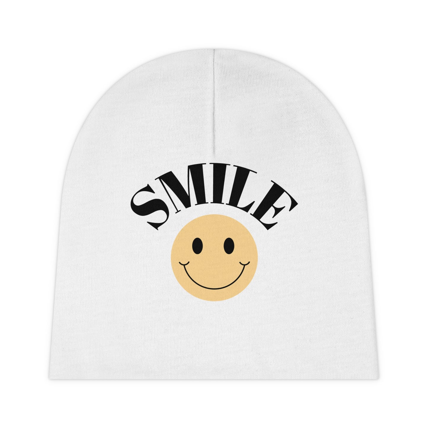 White Color Smiley Baby Beanie - Adorable Infant Hat for Newborns
