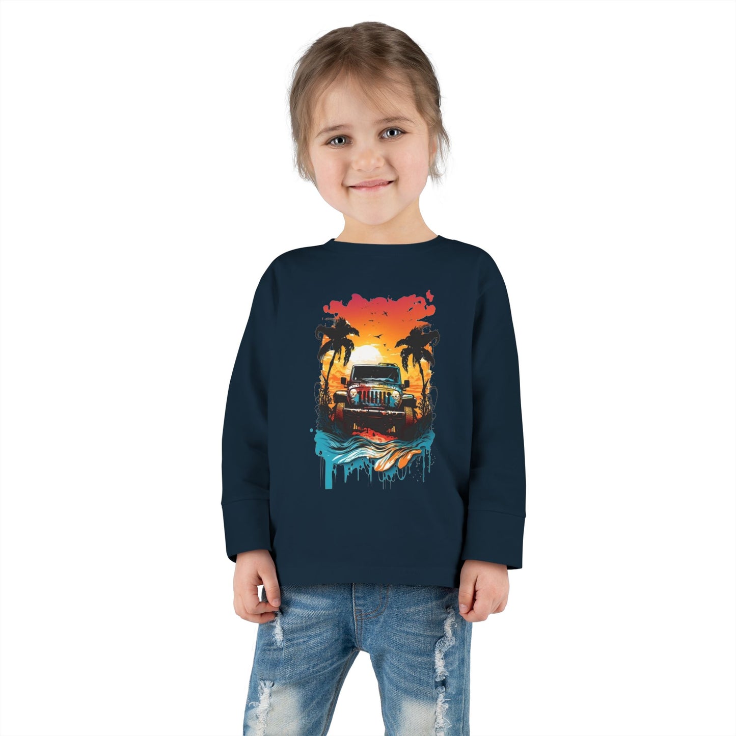 Retro Beach Vibes Toddler Long Sleeve Tee | Ocean Sunset Shirt, Kids Beachwear, Summer Fashion, Family Trip Outfit, Vacation Gift