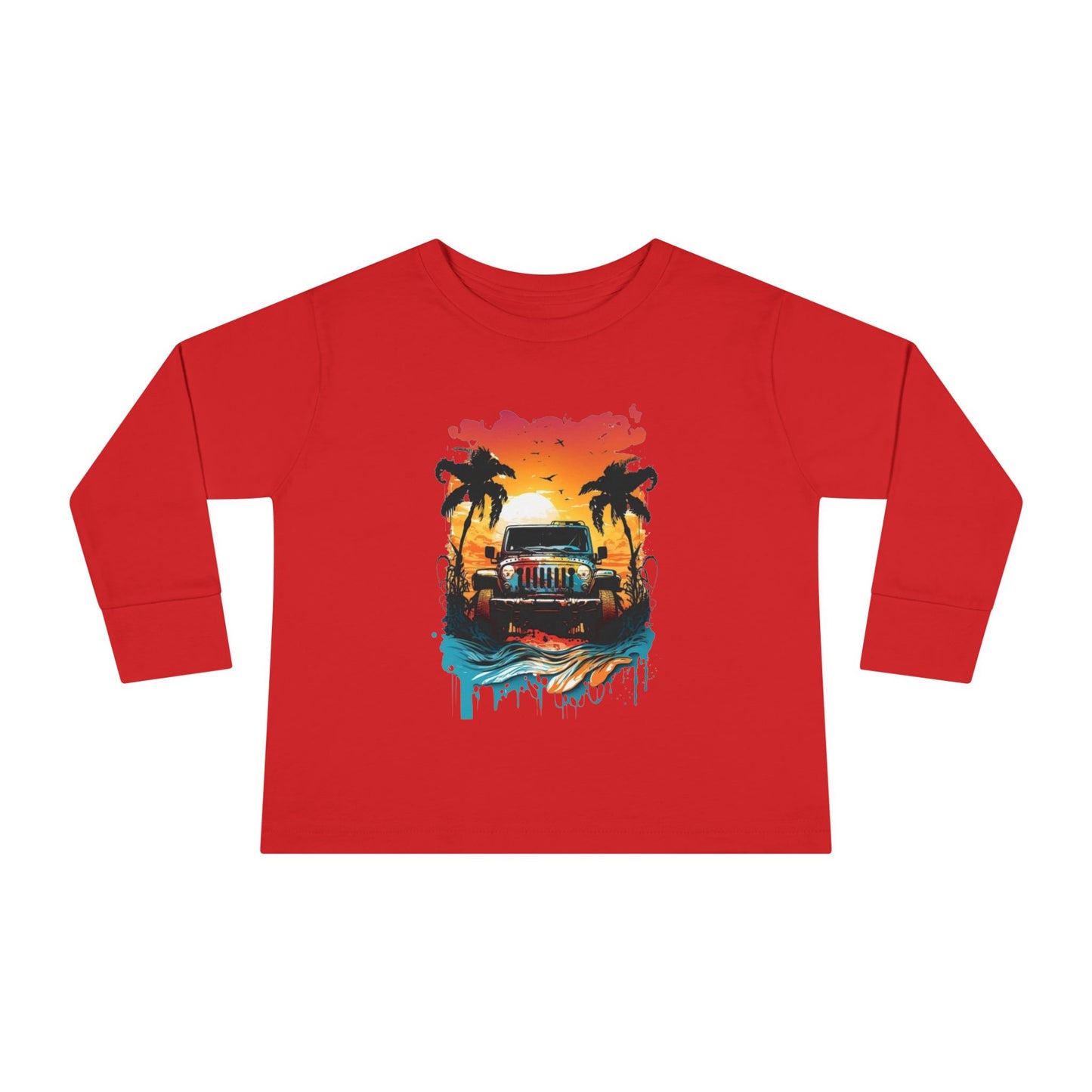 Retro Beach Vibes Toddler Long Sleeve Tee | Ocean Sunset Shirt, Kids Beachwear, Summer Fashion, Family Trip Outfit, Vacation Gift