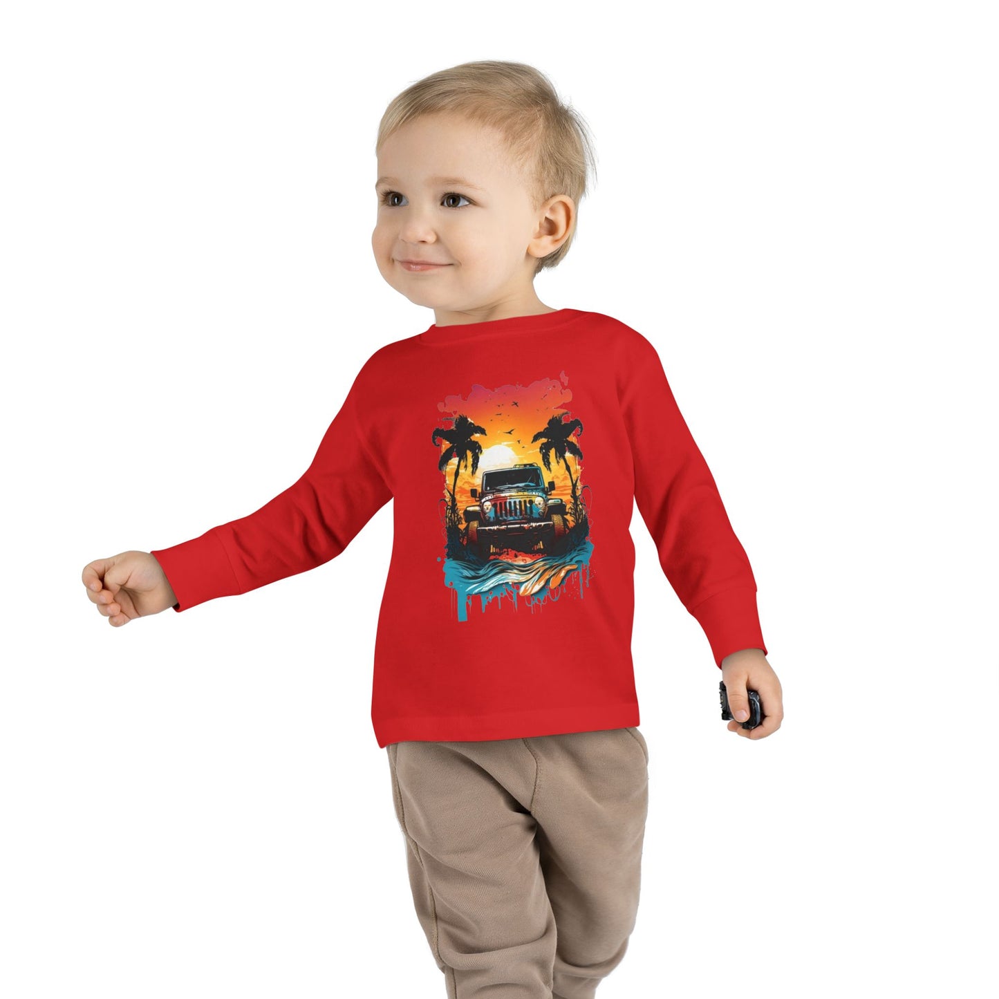 Retro Beach Vibes Toddler Long Sleeve Tee | Ocean Sunset Shirt, Kids Beachwear, Summer Fashion, Family Trip Outfit, Vacation Gift