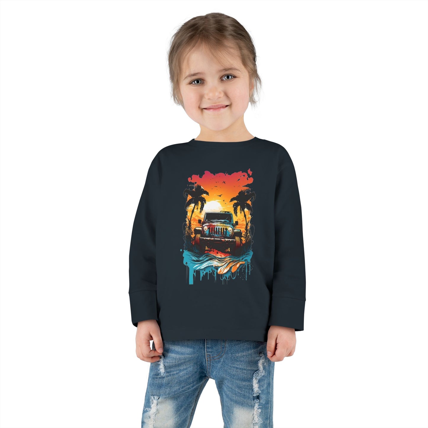 Retro Beach Vibes Toddler Long Sleeve Tee | Ocean Sunset Shirt, Kids Beachwear, Summer Fashion, Family Trip Outfit, Vacation Gift