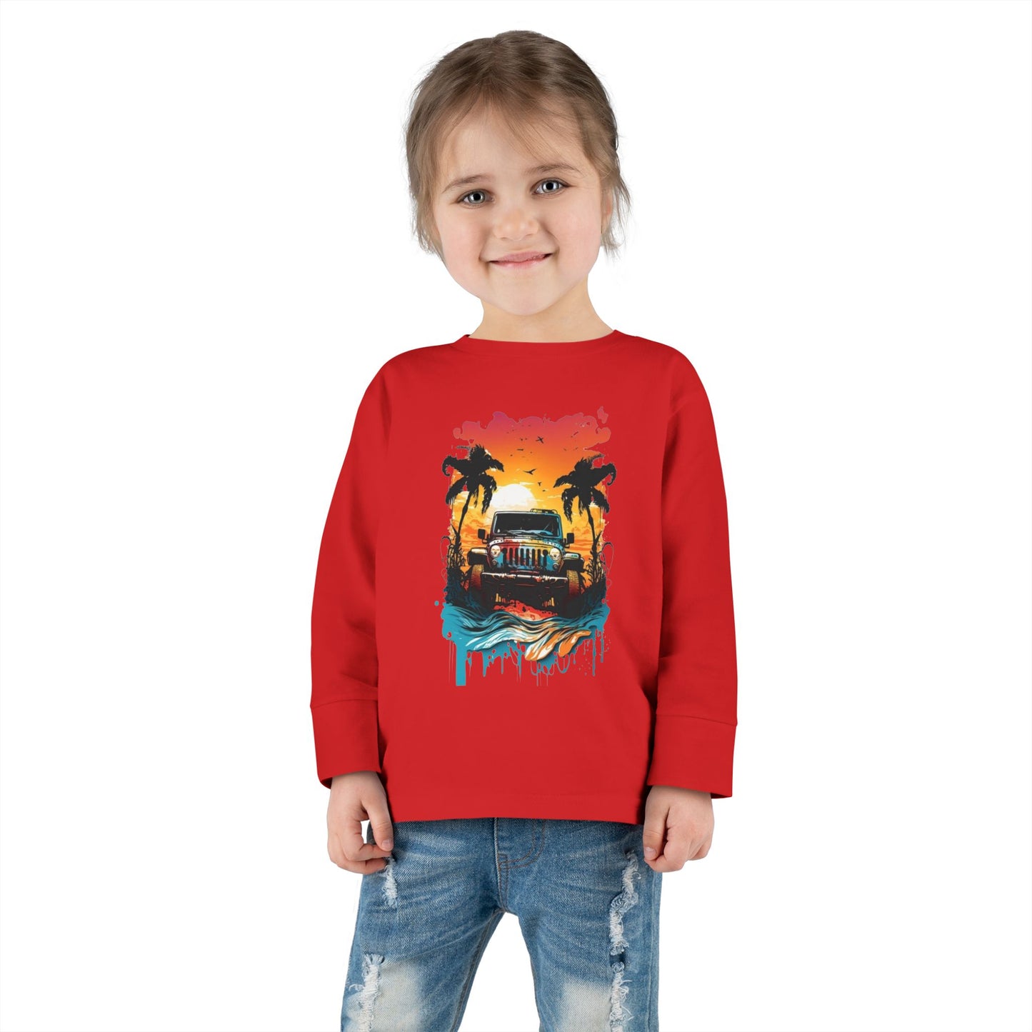 Retro Beach Vibes Toddler Long Sleeve Tee | Ocean Sunset Shirt, Kids Beachwear, Summer Fashion, Family Trip Outfit, Vacation Gift