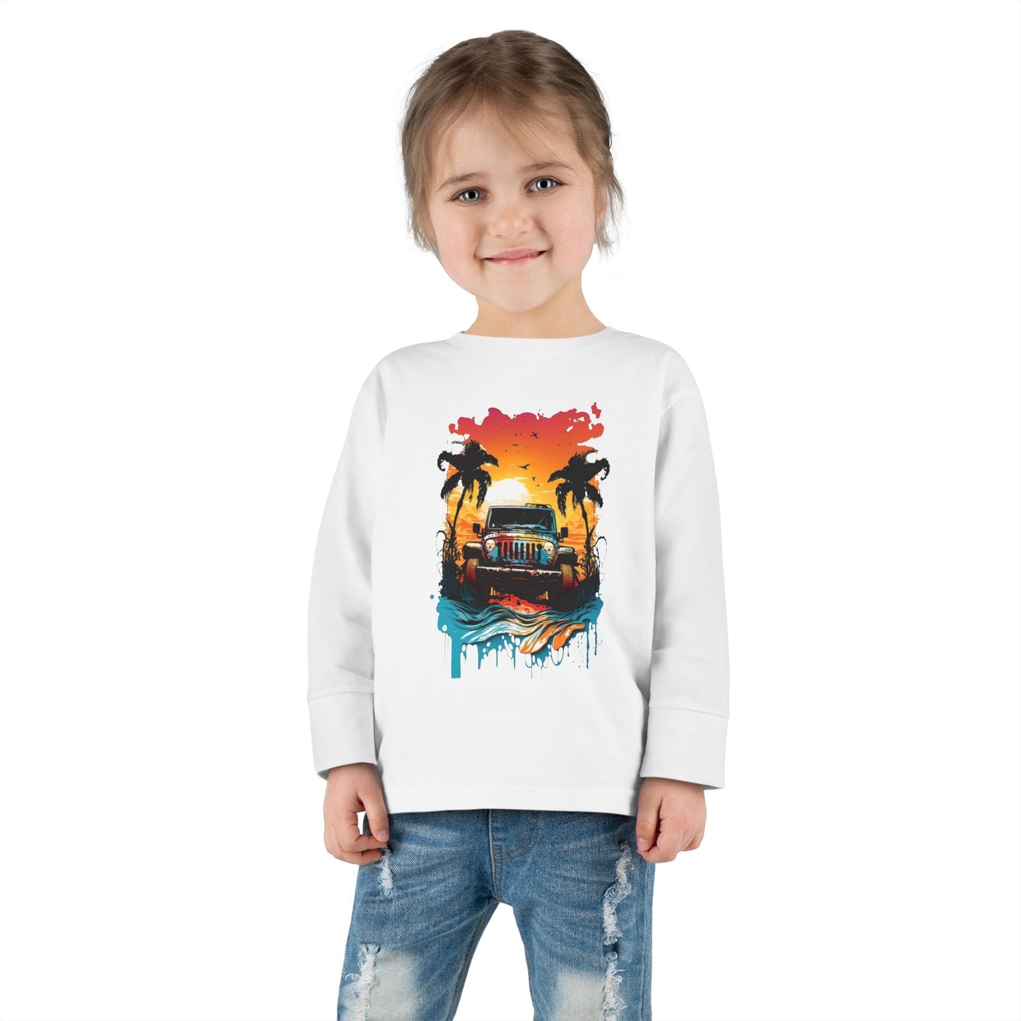 Retro Beach Vibes Toddler Long Sleeve Tee | Ocean Sunset Shirt, Kids Beachwear, Summer Fashion, Family Trip Outfit, Vacation Gift