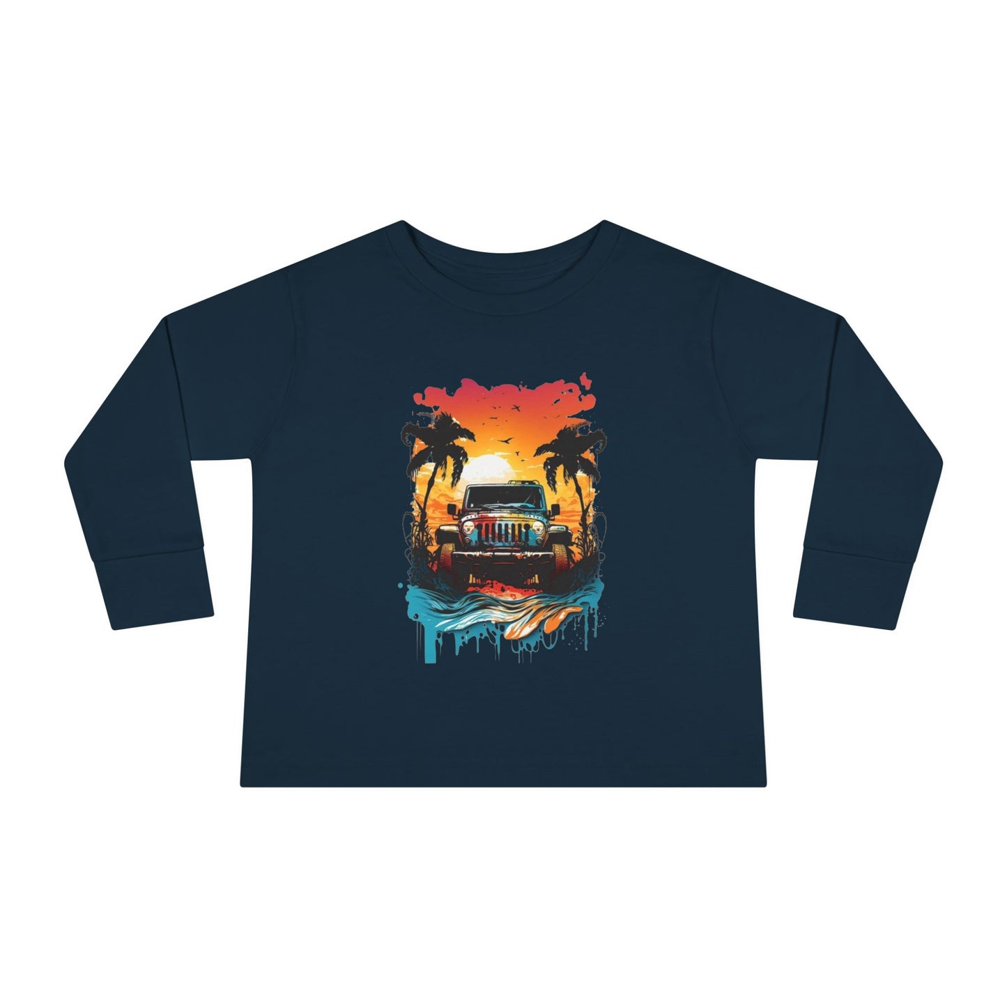 Retro Beach Vibes Toddler Long Sleeve Tee | Ocean Sunset Shirt, Kids Beachwear, Summer Fashion, Family Trip Outfit, Vacation Gift