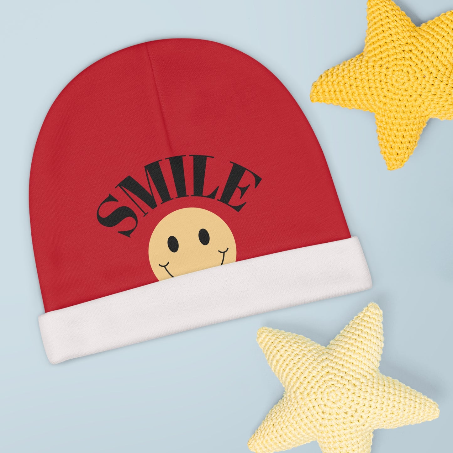 Red Color Smiley Baby Beanie - Adorable Infant Hat for Newborns