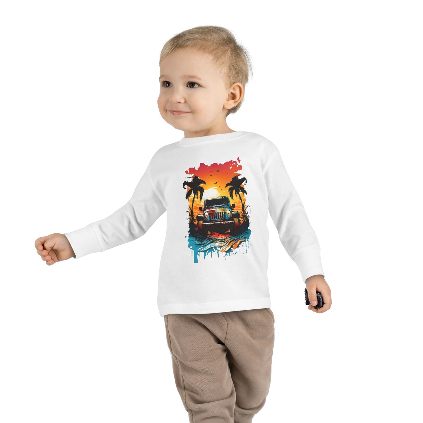 Retro Beach Vibes Toddler Long Sleeve Tee | Ocean Sunset Shirt, Kids Beachwear, Summer Fashion, Family Trip Outfit, Vacation Gift