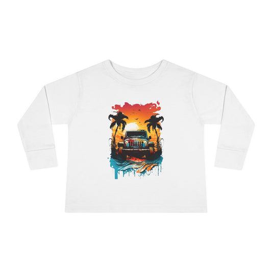 Retro Beach Vibes Toddler Long Sleeve Tee | Ocean Sunset Shirt, Kids Beachwear, Summer Fashion, Family Trip Outfit, Vacation Gift