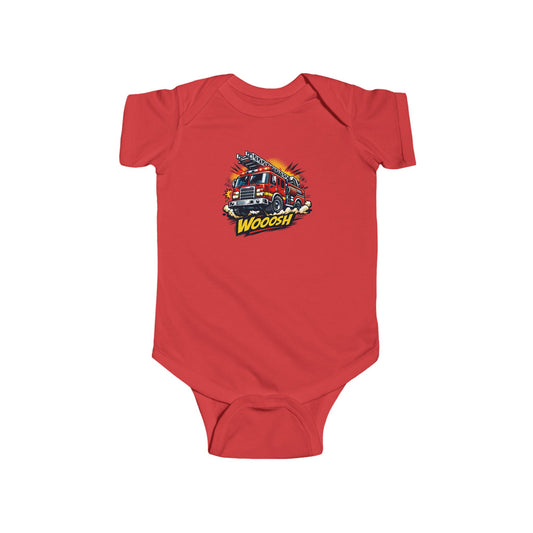 Baby Bodysuit - Cartoon Firetruck 'WOOOSH' Graphic