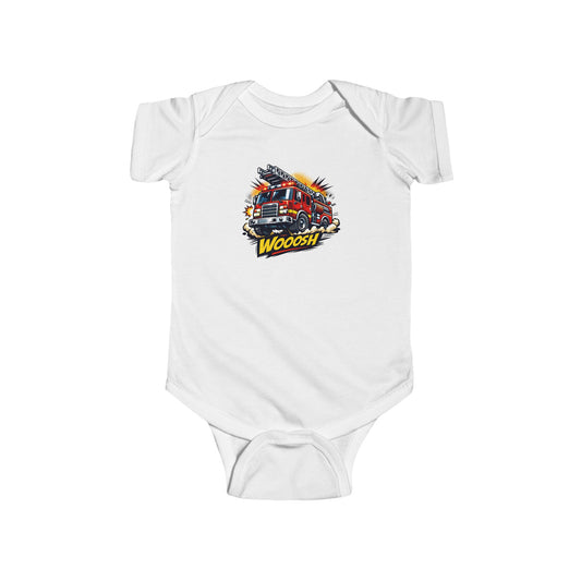 Baby Bodysuit - Cartoon Firetruck 'WOOOSH' Graphic