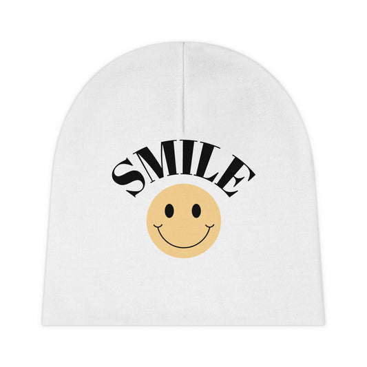White Color Smiley Baby Beanie - Adorable Infant Hat for Newborns