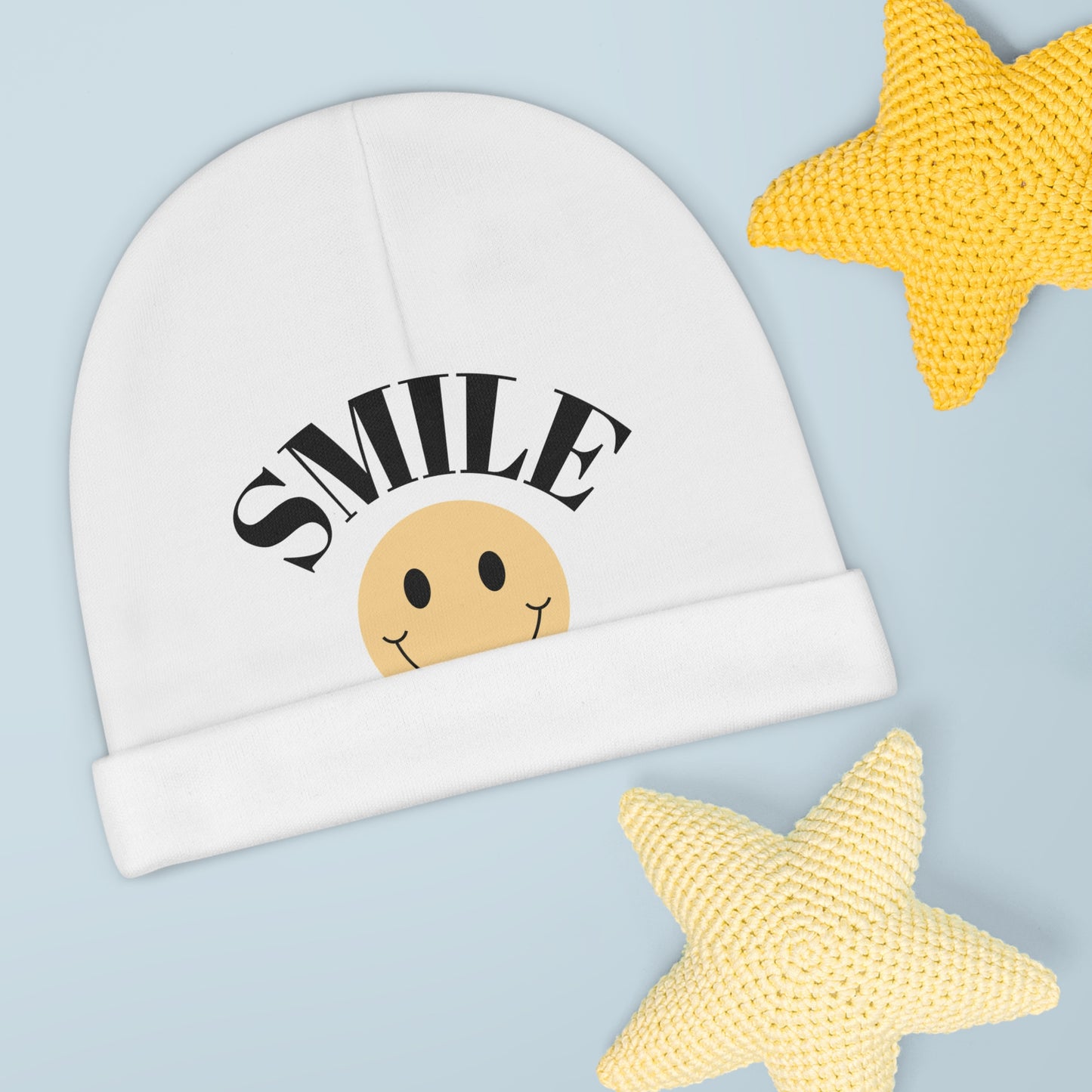 White Color Smiley Baby Beanie - Adorable Infant Hat for Newborns