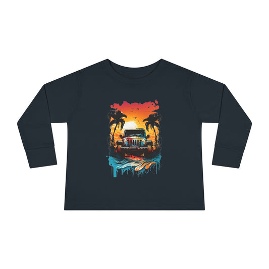 Retro Beach Vibes Toddler Long Sleeve Tee | Ocean Sunset Shirt, Kids Beachwear, Summer Fashion, Family Trip Outfit, Vacation Gift