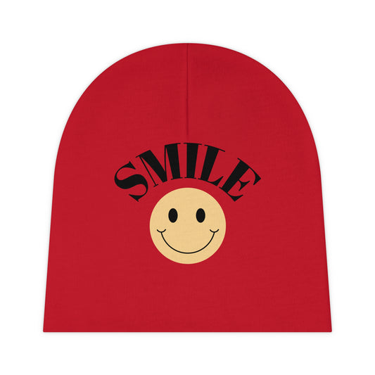 Red Color Smiley Baby Beanie - Adorable Infant Hat for Newborns